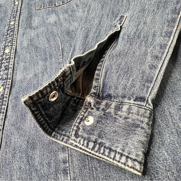 WRANGLER BLUES Distressed Denim Snap Button Long Sleeve Shirt Women's Size S - Picture 7 of 16